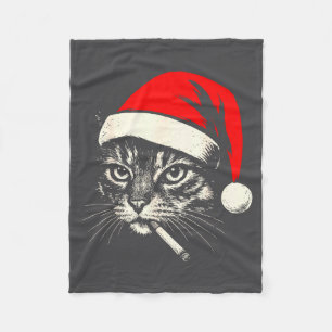 Vintage Cat Smoking Cigarette Christmas Cat Santa  Fleece Blanket