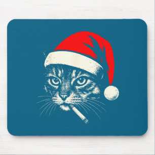 Vintage Cat Smoking Cigarette Christmas Cat Santa Mouse Mat