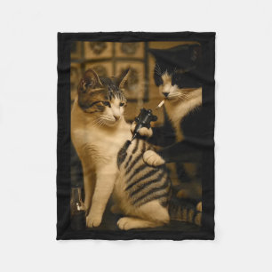 Vintage Cat Smoking Tattoo Inked Kitty Artist Funn Fleece Blanket