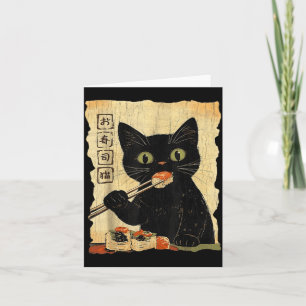 Vintage Cat Sushi Graphic Japanese Art Aesthetic Card