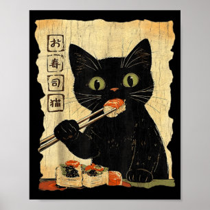 Vintage Cat Sushi Graphic Japanese Art Aesthetic Poster
