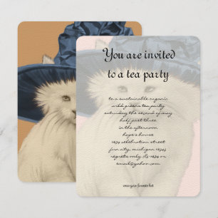 Vintage Cat Tea Party Invitation Vintage Blue Hat