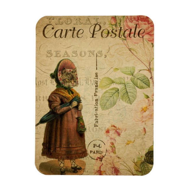 Vintage Cat Theme | Carte Postale | Cat Dressed Magnet (Vertical)