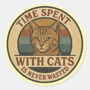 Vintage Cat – Time spent with cats is never wasted Classic Round Sticker