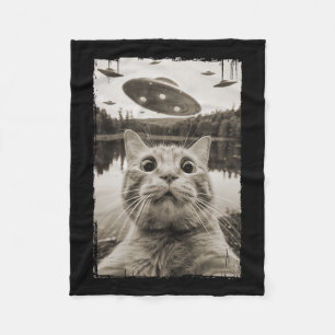 Vintage Cat Ufo Encounters - Funny Ufo And Cat Sel Fleece Blanket