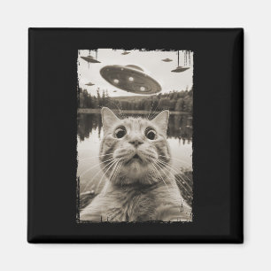 Vintage Cat Ufo Encounters - Funny Ufo And Cat Sel Magnet