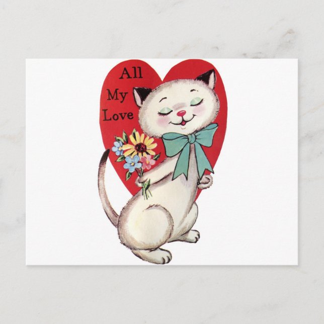 Vintage-Cat-Valentine-GraphicsFairy. Holiday Postcard (Front)