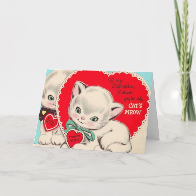 Vintage Cat Valentine's Day Greeting Card (Front)