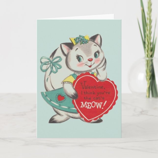 Vintage Cat Valentine's Day Greeting Card (Front)