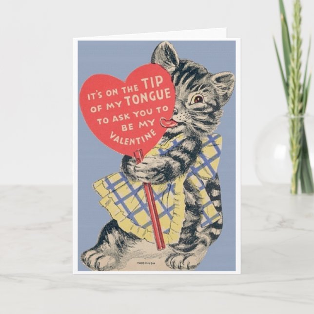 Vintage Cat Valentine's Day Greeting Card (Front)
