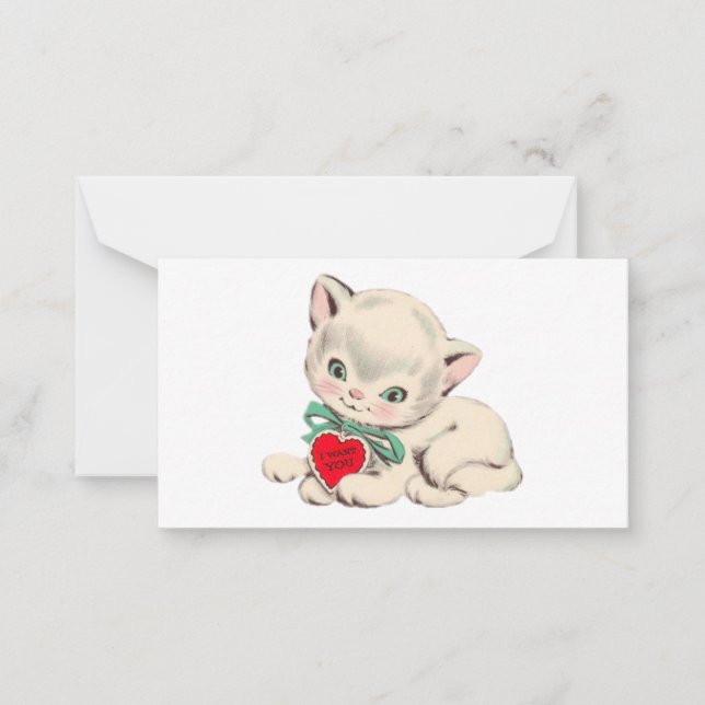 Vintage Cat Valentine's Day Valentine Note Card (Front)