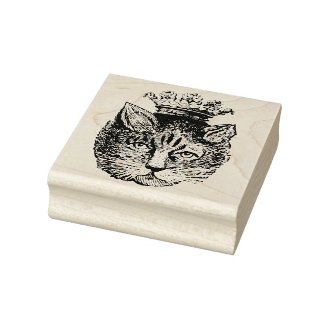 Vintage Cat Wearing Crown Rubber Art Stamp (Stamp)
