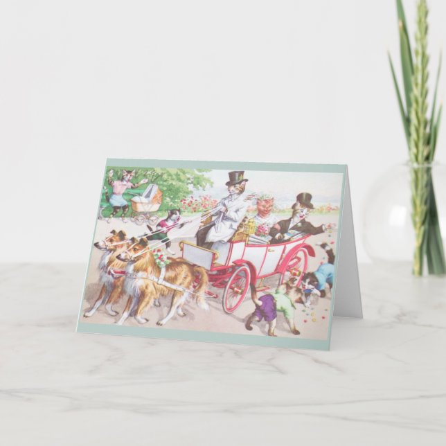 Vintage Cat Wedding Greeting Card (Front)