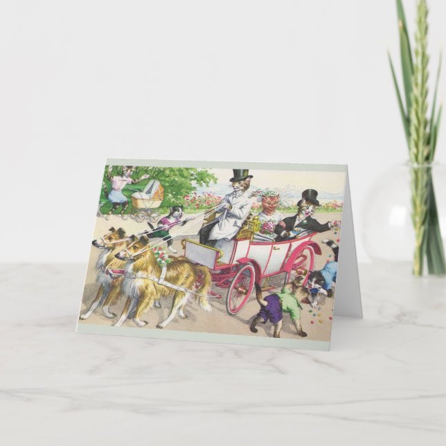 Vintage Cat Wedding Greeting Card (Front)