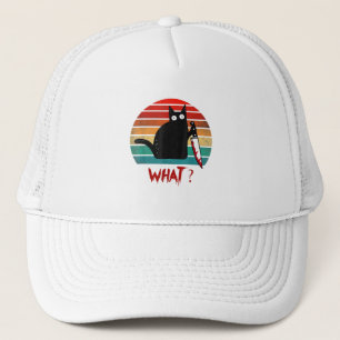 Vintage Cat What Funny Black Cat Murderous Cat Wit Trucker Hat