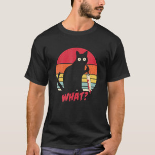 Vintage Cat What Murderous Black Cat With Knife T-Shirt
