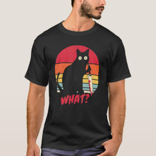 Vintage Cat What Murderous Black Cat With Knife T-Shirt