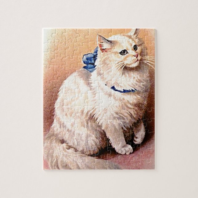 Vintage Cat with Blue Bow Jigsaw Puzzle (Vertical)