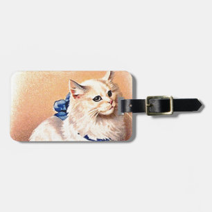 Vintage Cat with Blue Bow Luggage Tag
