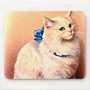 Vintage Cat with Blue Bow Mouse Mat