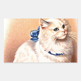 Vintage Cat with Blue Bow Rectangular Sticker
