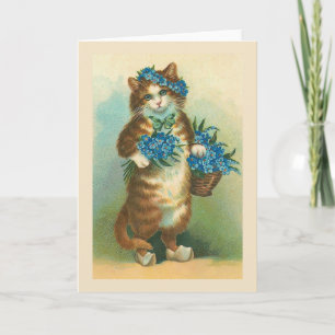 "Vintage Cat with Forget-me-nots" Card
