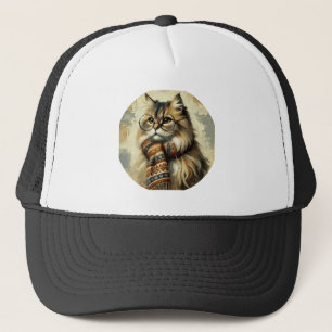 Vintage Cat with Glasses and Scarf Trucker Hat