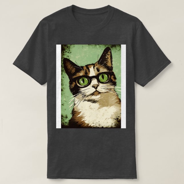 Vintage Cat With Glasses T-Shirt (Design Front)