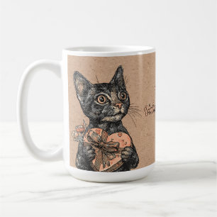 Vintage Cat With Heart Box Valentines Day Coffee Mug