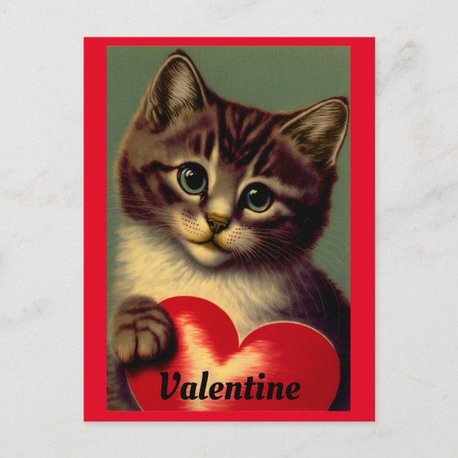 Vintage Cat With Heart Postcard (Front)