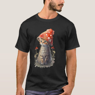 Vintage Cat with Mushroom Hat Cute Cottagecore Aes T-Shirt
