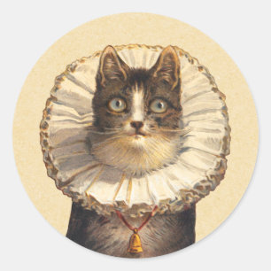 Vintage Cat with Ruffled Collar Classic Round Sticker