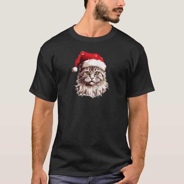 Vintage Cat with Santa Hat Raglan Baseball Tee (Front)