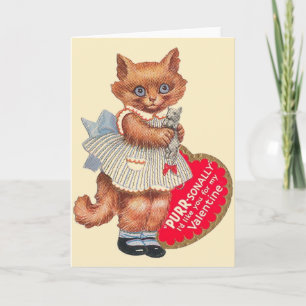 Vintage Cat With Toy Mouse Valentine's Day Card