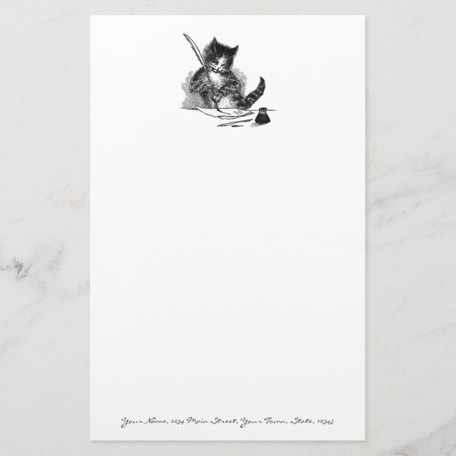 Vintage Cat Writing a Letter Stationery (Front)