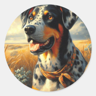 Vintage Catahoula Leopard Dog Painting Classic Round Sticker