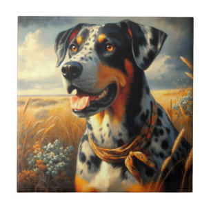 Vintage Catahoula Leopard Dog Painting Tile