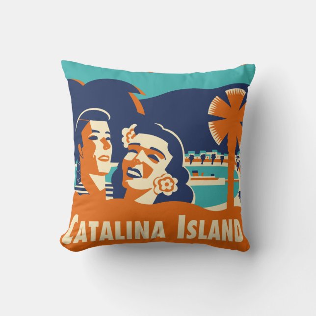 Vintage Catalina Island Luggage Tag Pillow (Front)
