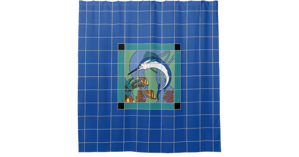Vintage Catalina Island Marlin Tile Shower Curtain Zazzle