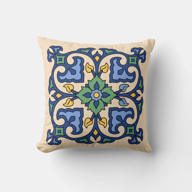 Vintage Catalina Island Tile Design Throw Pillow (Front)