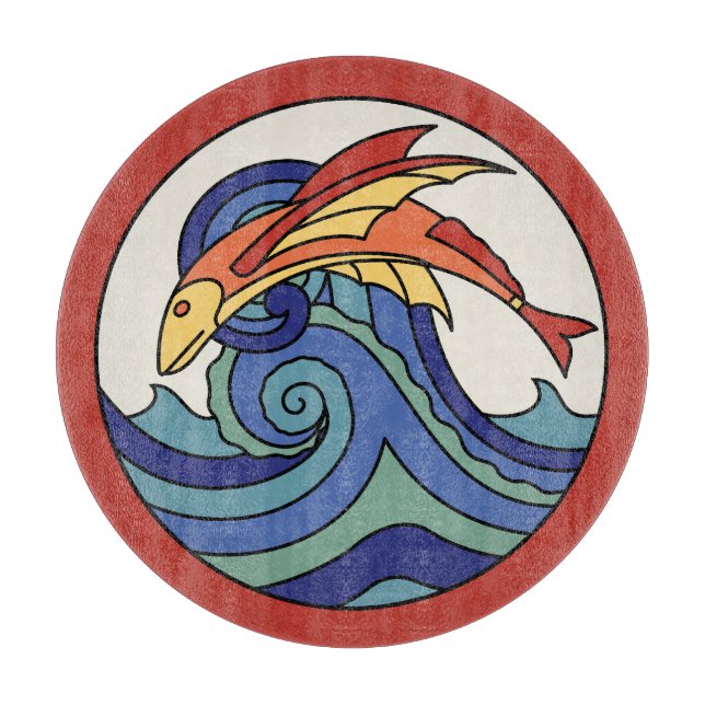 Vintage Catalina Island Tile - Glass Cutting Board (Front)