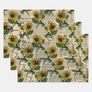 Vintage Catalog and Sunflowers Wrapping Paper Sheet
