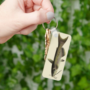 Vintage Catfish Fishing, Marine Life River Fish Key Ring