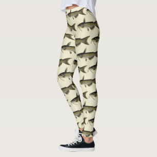 Vintage Catfish Fishing, Marine Life River Fish Leggings