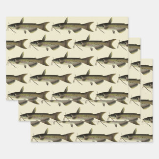 Vintage Catfish Fishing, Marine Life River Fish Wrapping Paper Sheet