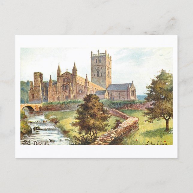 Vintage Cathedral of St. David, Wales Postcard (Front)