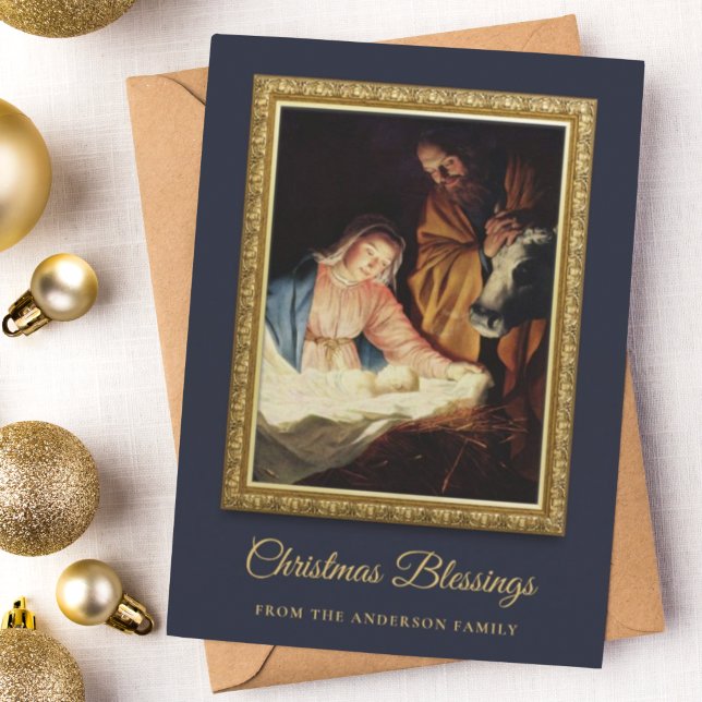 Vintage Catholic Christmas Gold Christmas Holiday Card (Creator Uploaded)