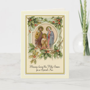 Vintage Catholic Christmas Jesus Holy Family Nun Card