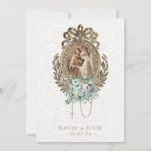 Vintage Catholic Church Wedding Mint Lavender Invitation