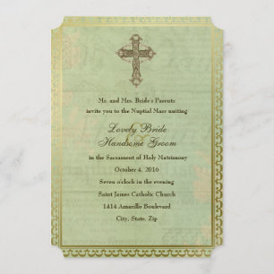 Vintage Catholic Cross Antique Wedding Invitation
